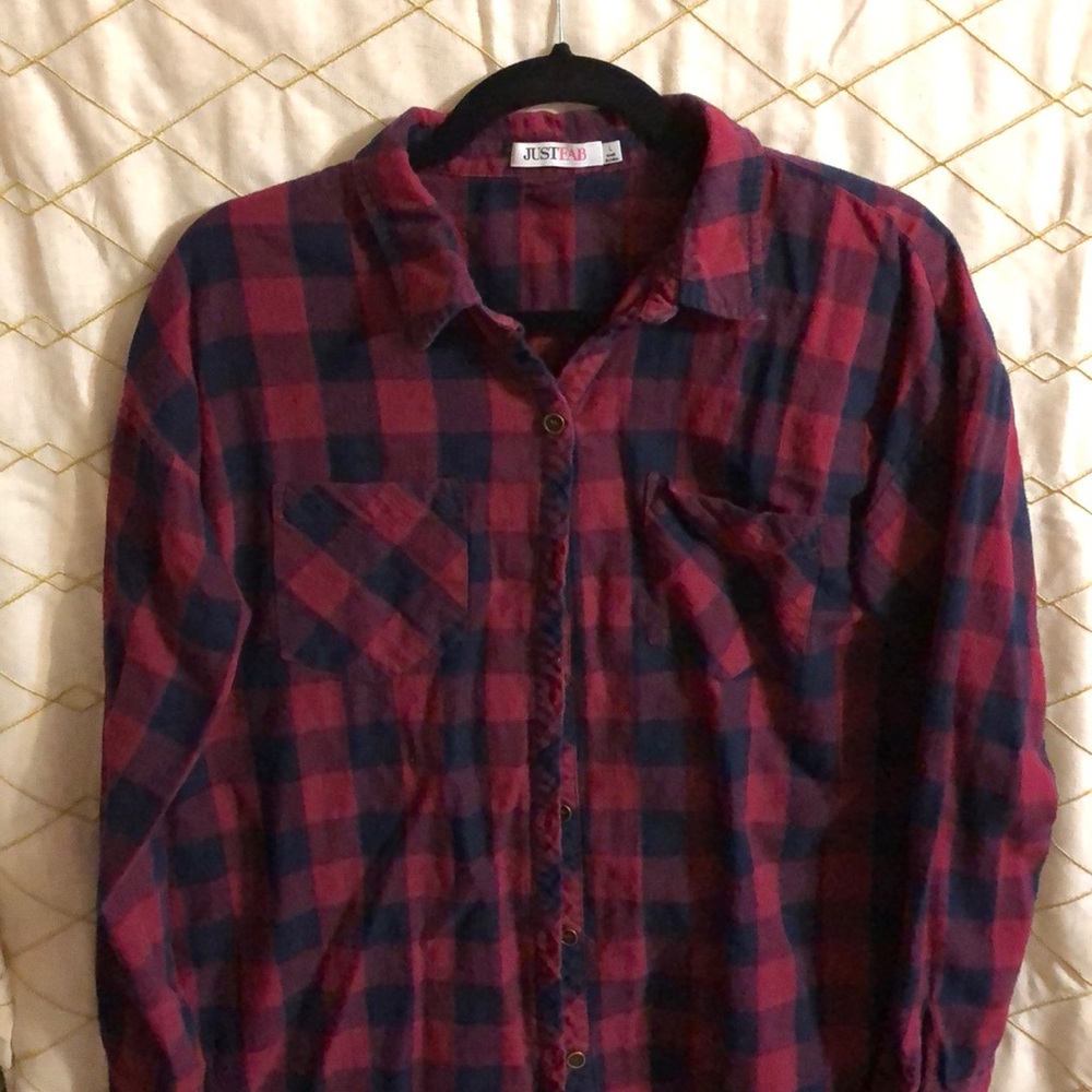 JustFab Women’s Large Tunic Plaid Shirt